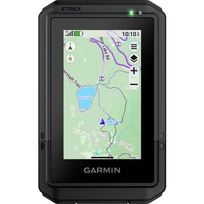 Ein tragbares GPS-Gerät mit einer Kartenansicht. Die Karte zeigt Wege rund um den Bärensee und den Nymphensee mit einer hervorgehobenen Route.