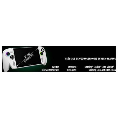 Ein tragbares Spielgerät verfügt über einen 7-Zoll-Bildschirm (1080p/FS) mit einer Bildwiederholrate von 120 Hz, einer Helligkeit von 500 Nits und robustem Bildschirmschutz.