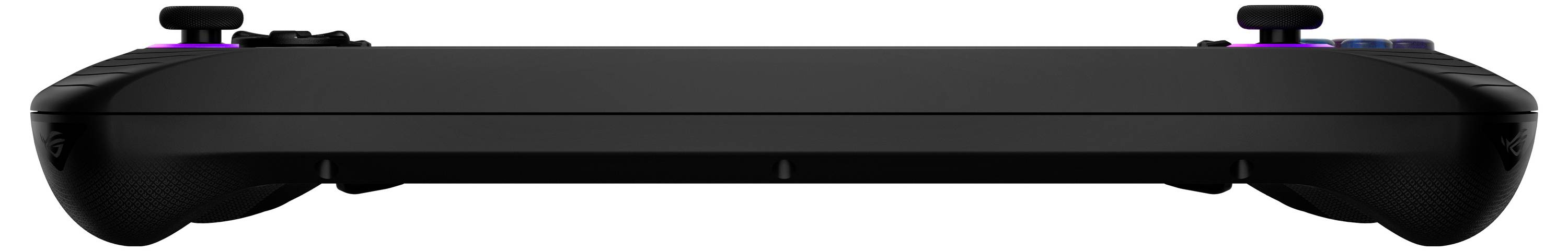 Eine Nahaufnahme eines schwarzen Spielcontrollers von oben, die das Layout der Tasten und Joysticks auf beiden Seiten zeigt.