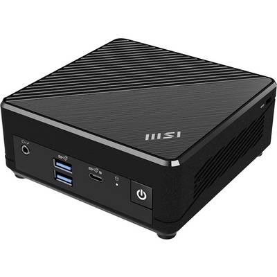 Ein kompaktes, schwarzes Mini-PC mit USB-Anschlüssen und einem Powerknopf an der Frontseite, auf dessen Oberseite das MSI-Logo zu sehen ist.