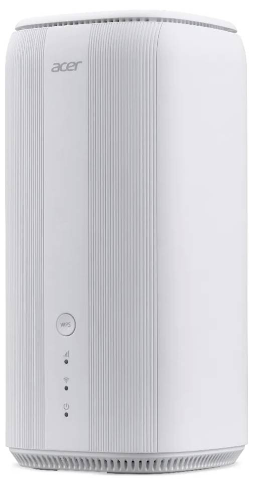 Ein weißer Acer Desktop-Tower mit elegantem Design, einem Einschalter und Kontrollleuchten, geeignet für Büro oder Heimgebrauch.