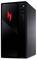 Ein schwarzer Computerturm mit einem roten Logo auf der Frontplatte, ausgestattet mit USB-Anschlüssen und einem Einschaltknopf an der Seite.