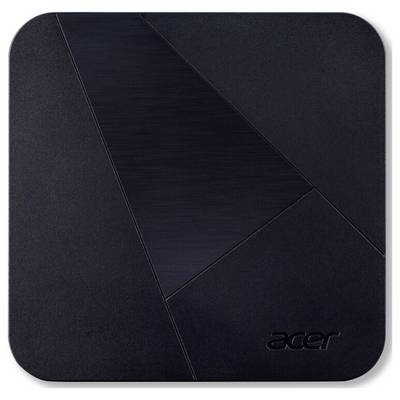 Ein schlankes, schwarzes, quadratisches Gerät mit subtilen geometrischen Mustern und dem 'acer' Logo in der unteren rechten Ecke.