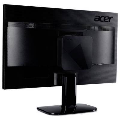 Acer-Monitor mit schwarzem Ständer, von hinten gesehen, mit minimalistischem Design und dem Acer-Logo in der oberen rechten Ecke.