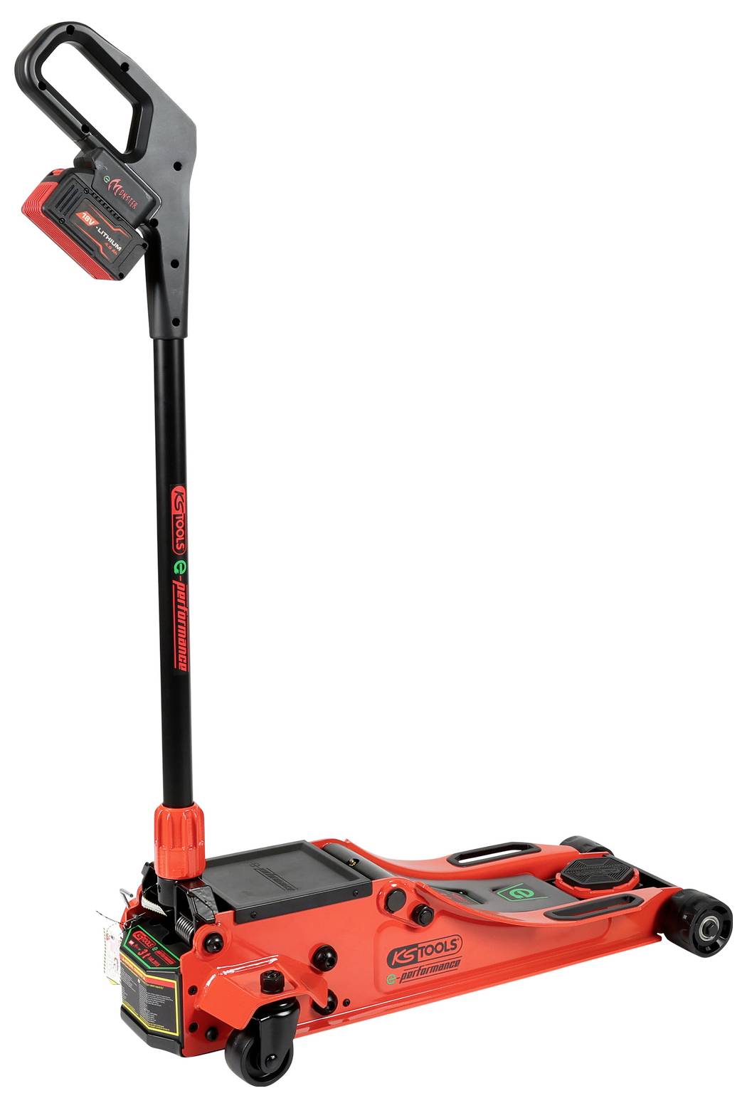 "Astro Tools Hydraulic Jack" - ein rot-schwarzer, robuster Bodenwagenheber mit Griff und Rädern, konstruiert zum Anheben von Fahrzeugen oder schweren Maschinen.