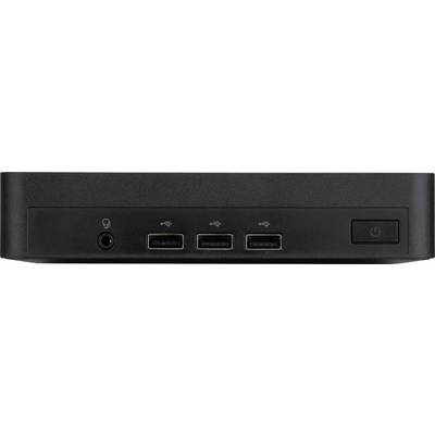 Schwarzes elektronisches Gerät mit drei USB-Anschlüssen, Einschaltknopf und Kopfhörerbuchse auf der Frontplatte.