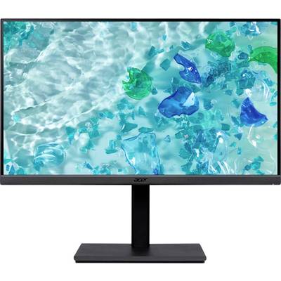 Ein Monitor, der ein abstraktes Bild mit Blau- und Grüntönen zeigt, mit einer wasserähnlichen Textur und schwebenden Formen, die eine beruhigende Ästhetik betonen.