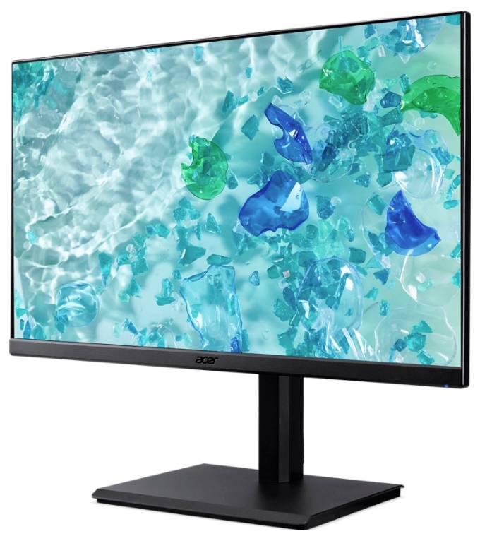 Ein Computermonitor, der ein abstraktes Bild von blauen und grünen Formen zeigt, die in klarem Wasser schweben, wobei Wellen einen dynamischen Effekt erzeugen.