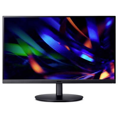 Ein Acer-Computermonitor, der ein lebendiges, abstraktes Muster aus wirbelnden blauen, orangefarbenen und grünen Farben zeigt.