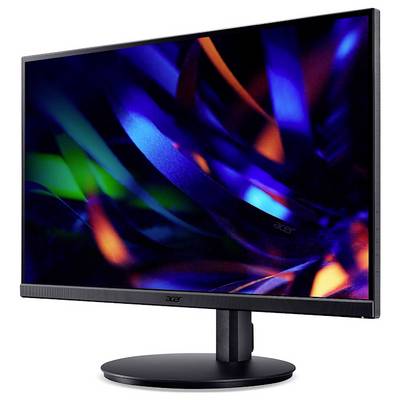 Acer-Monitor mit schmalem Rahmen, der einen abstrakten, bunten Wirbel aus blauen, roten und grünen Tönen auf dem Bildschirm zeigt.