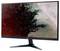 Ein schwarzer Acer-Computermonitor, der ein abstraktes rotes und grünes digitales Muster zeigt. Der Monitor hat ein schlankes, modernes Design.