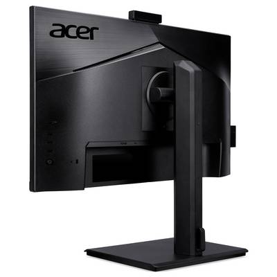 Ein schwarzer Acer-Computermonitor, von hinten auf einem stabilen Ständer betrachtet, mit sichtbaren Tasten und einer strukturierten Oberfläche.