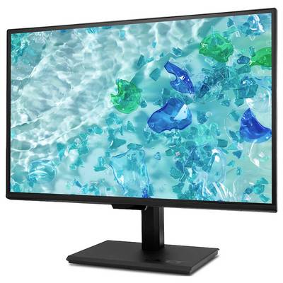 Ein Computermonitor, der ein abstraktes Bild zeigt, auf dem Licht durch blaue und grüne durchscheinende Materialien unter Wasser scheint.