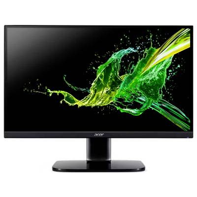 Ein Acer-Computermonitor, der einen Spritzer aus lebendigen grünen und gelben Farben auf dem Bildschirm zeigt und Bewegung oder Energie andeutet.