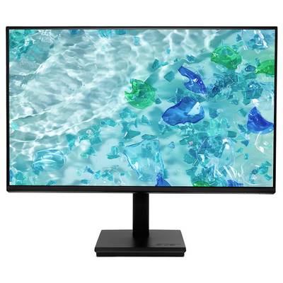 Ein Computermonitor, der einen Bildschirm mit schimmernden blauen und grünen abstrakten Formen zeigt, die wie Steine oder Kristalle aussehen, die unter Wasser versenkt sind.