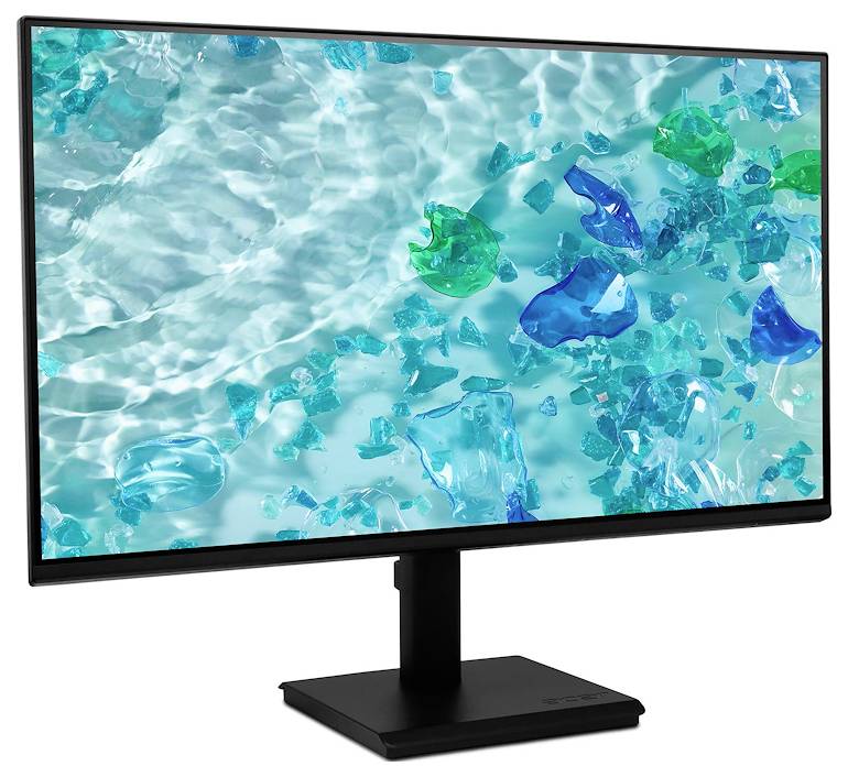 Ein Computermonitor, der ein Bild von klarem blauen Wasser zeigt, mit grünen und blauen glasähnlichen Fragmenten, die unter der Oberfläche verstreut sind.