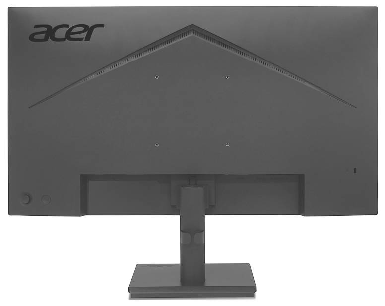 Das Bild zeigt die Rückseite eines schwarzen Acer-Computermonitors mit dem Acer-Logo in der oberen linken Ecke.