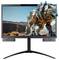 Ein Monitor, der einen robotischen Wolf in einer Wüstenlandschaft zeigt, mit leuchtenden Farben und hoher Detailgenauigkeit, mit zwei Lautsprechern, die darunter angebracht sind.