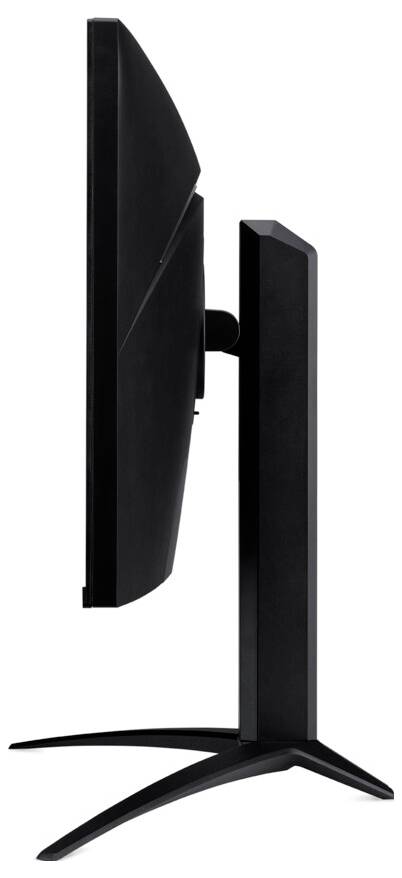 Seitenansicht eines schlanken schwarzen Computermonitors mit Ständer.
