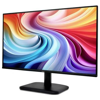 Ein Computermonitor, der einen lebhaften Wirbel von Farben zeigt, darunter Rot, Blau, Violett und Orange, was Kreativität und Energie symbolisiert.