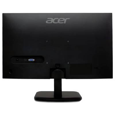 Rückansicht eines Acer-Computermonitors, der VGA- und HDMI-Anschlüsse auf der unteren linken Seite zeigt, mit einem schwarzen Ständer, der den Bildschirm stützt.