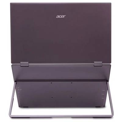 Ein Acer-Laptop von hinten geöffnet, wobei Bildschirmdeckel und Rückseite sichtbar sind.