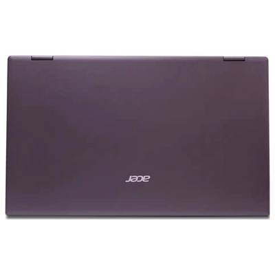 Geschlossener dunkler violetter Acer-Laptop, von oben betrachtet, mit Markenlogo in der Mitte.