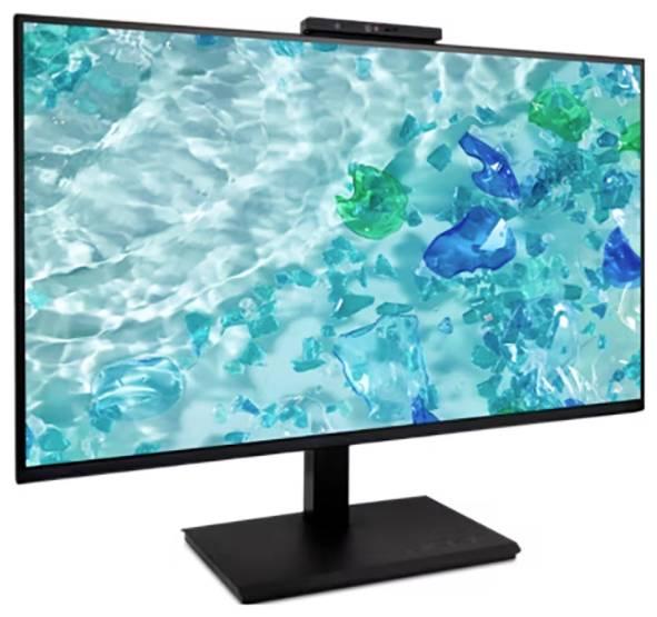 Ein moderner Computermonitor, der ein Bild von klarem, wellendem Wasser mit verstreut liegenden, bunten, durchscheinenden Steinen zeigt.
