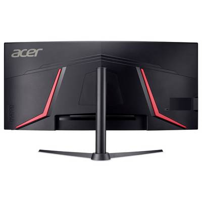 Acer Gaming-Monitor von hinten, mit großem Bildschirm, eckigem Design und zwei roten Akzenten.