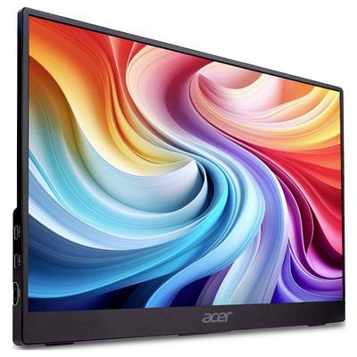 Acer-Monitor zeigt ein abstraktes Bild mit lebhaften, wirbelnden Farben, darunter Rot, Blau und Orange, und unterstreicht dabei die Farbwiedergabequalität des Monitors.