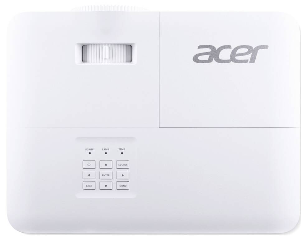 Weiße Acer-Projektor-Draufsicht mit Bedienungstasten und Markenlogo.