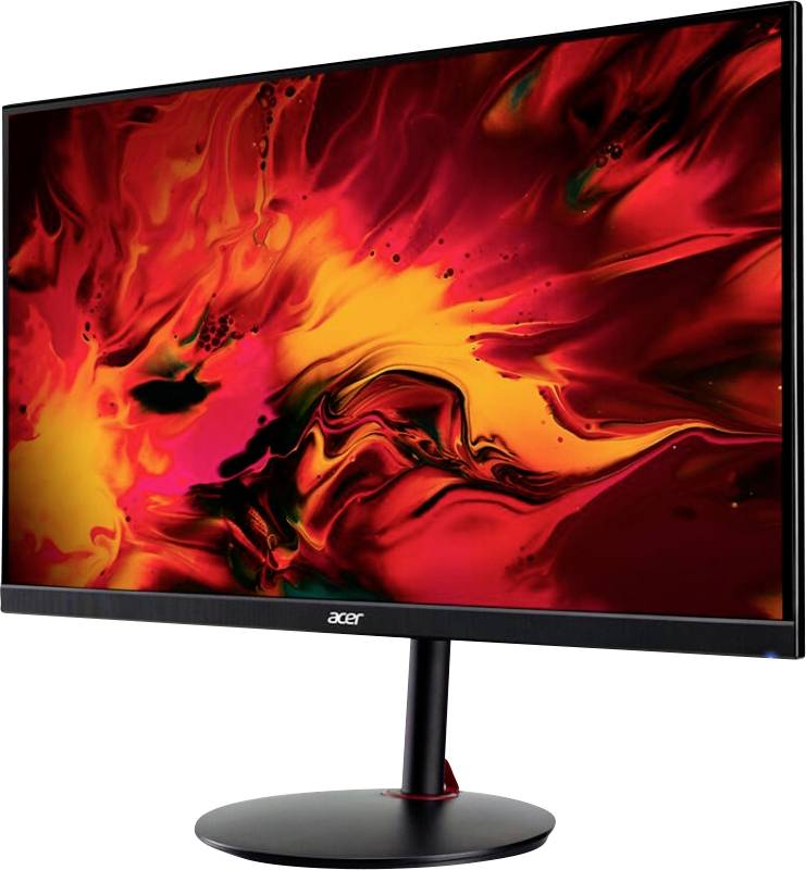 Ein Acer-Monitor, der lebendige, abstrakte Kunst in Rot und Orange zeigt.