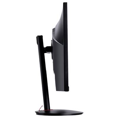 Seitenansicht eines Flachbildschirm-Computermonitors auf einem Ständer, der dessen schlankes Profil und modernes Design hervorhebt.