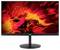 Ein Acer-Monitor mit einem schwarzen Ständer zeigt leuchtende, wirbelnde rote und orange abstrakte Kunst.