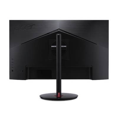 Das Bild zeigt die Rückansicht eines schwarzen Acer-Monitors mit einem zentralen Ständer und sichtbaren Lüftungsdetails.