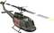 Ein grüner militärischer Hubschrauber mit 'SAR' in Rot und Blau an der Seite, ausgestattet mit einem markanten Hauptrotor und Heckrotor.
