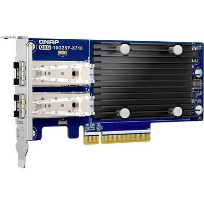 Eine QNAP Netzwerkkarte mit zwei Ports für hochgeschwindigkeitsfähigen Datentransfer, entwickelt zur Verbesserung der Computervernetzung.