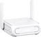 Ein weißer WLAN-Router mit zwei Antennen an den Seiten ist zu sehen. Er verfügt über ein schlankes, kompaktes Design, das sich für die Heimnetzwerk-Internetverbindung eignet.