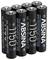 Eine Gruppe von acht ABSINA Nickel-Metallhydrid-Akkus (NiMH) vom Typ AAA, wobei jede Batterie eine Kapazität von 1050 mAh und eine Spannung von 1,2 V aufweist, aufrecht angeordnet.