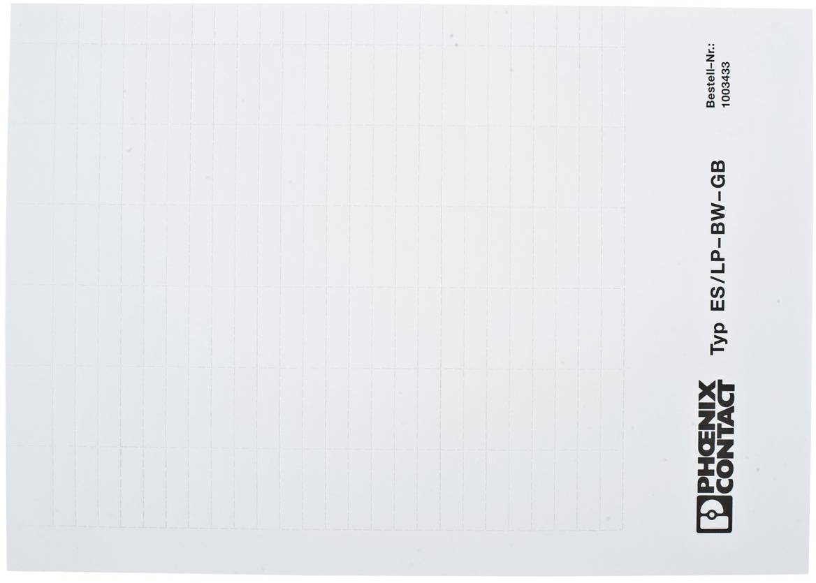 Ein weißes, kariertes Blatt mit der Beschriftung 'PHOENIX CONTACT' und 'Typ ES/LP-BW-GB' auf der rechten Seite; die Artikelnummer '1085133' ist sichtbar.