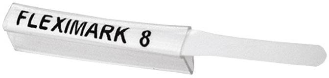 Ein Kabeletikette mit der Beschriftung 'FLEXIMARK 8', verwendet zur Identifizierung von Kabeln, mit weißem Hintergrund und fetter schwarzer Schrift.