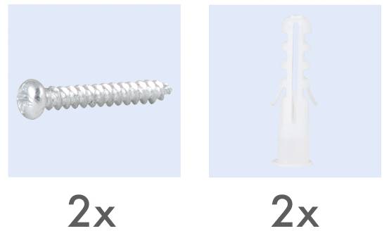 2x Silberschrauben und 2x weiße Plastikdübel.