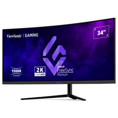 Ein ViewSonic Gaming-Monitor verfügt über ein 34-Zoll-Curved-Display mit 2K-UWQHD-Auflösung und AMD FreeSync Premium-Technologie.