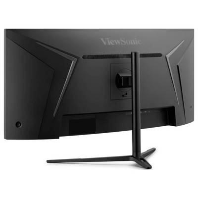 Gebogener ViewSonic-Computermonitor, von hinten betrachtet, der sein schlankes schwarzes Design und den stabilen Ständer präsentiert.