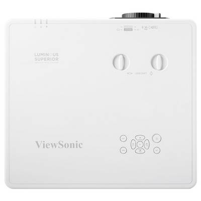 ViewSonic-Projektor mit Bedienungstasten und Objektiveinstellungen.