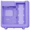 Ein violettes Computergehäuse mit offenem Seitenpanel, das interne Montageschienen und Lüftungsöffnungen zeigt, geeignet zum Zusammenbau eines benutzerdefinierten PCs.