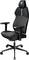 Schwarzer ergonomischer Gaming-Stuhl mit blauen Akzenten. Ausgestattet mit verstellbaren Armlehnen und einer hohen Rückenlehne mit einem Logo auf der Kopfstütze.