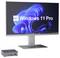 Desktop-Monitor mit Anzeige von 'Windows 11 Pro' und ein kleiner Mini-PC darunter, was auf eine kompakte Windows-Computer-Konfiguration hindeutet.