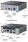 Zwei Ansichten eines Mini-PCs mit vorderen und hinteren Anschlüssen: Type-C-Daten, USB 3.2, Kopfhörerbuchse, Betätigungsschalter, Kensington-Schloss, Stromversorgung, RJ45, Mini DP 1.4, HDMI 2.0, SD-Kartenleser.