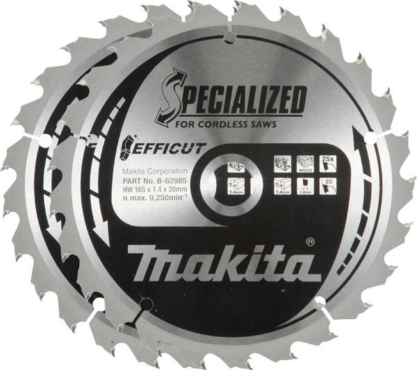 Makita  B-62985-2 Kreissägeblatt-Set 165 x 20 x 1.4 mm Zähneanzahl: 25 2 St.